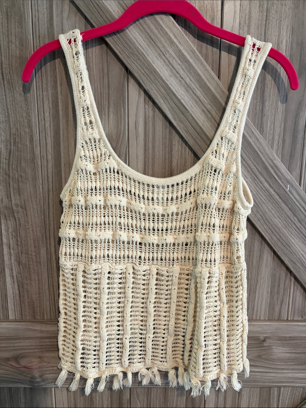 Old Navy Cream Crochet Fringe Tank Top